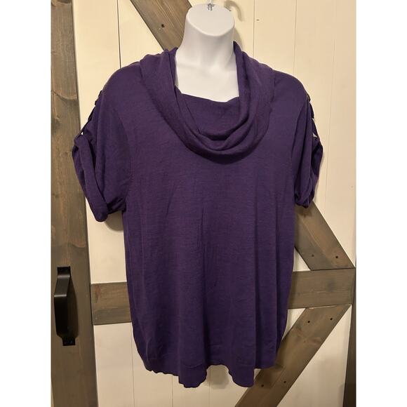 Lane Bryant Purple Cowl Neck Short Sleeve Sweater Merino Wool Tab Sleeve 22/24 - Picture 1 of 6